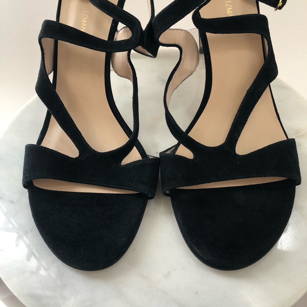 STUART WEITZMAN Mariposa Black Suede Leather Cutout High Heel Sandals - Picture 4 of 15